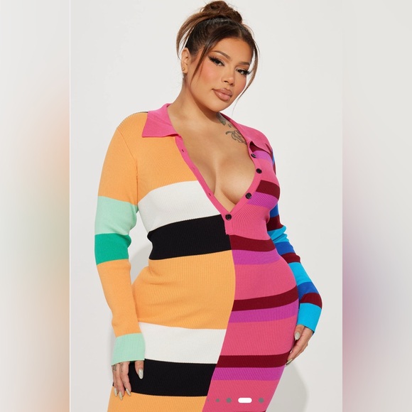 Fashion Nova Peri Colorful Button Up Striped Knit Long Sleeve Maxi Dress Sz 1XL - Picture 7 of 17